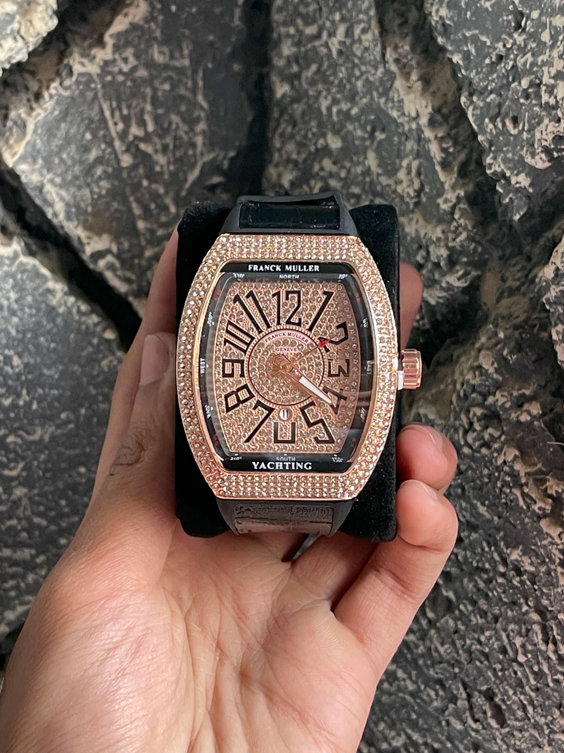 FRANCK MULLER Gold Dial Black Strap